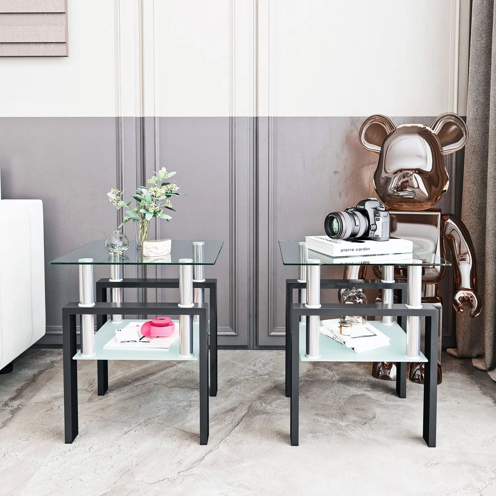 2-piece set, modern tempered glass coffee table