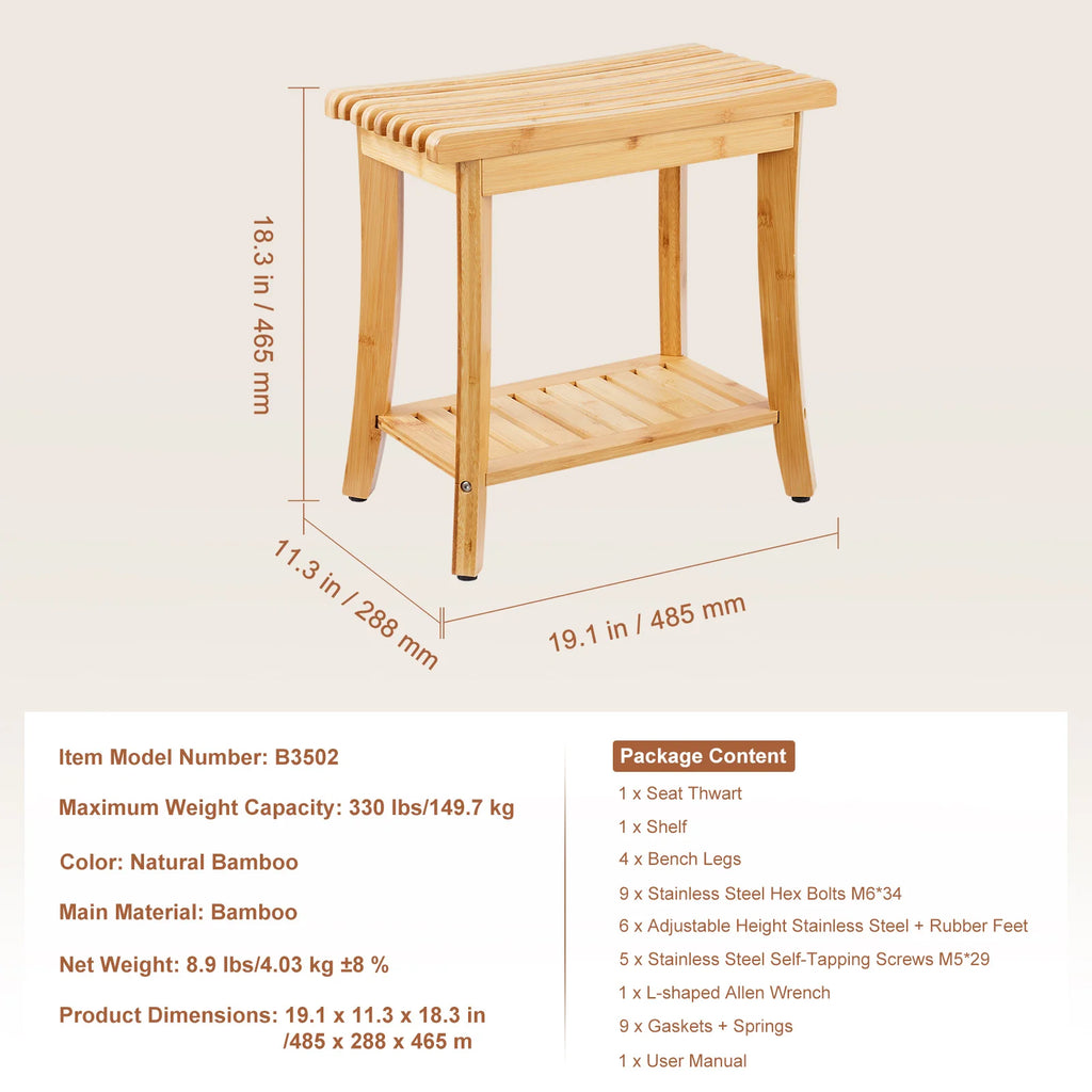 Bamboo Shower Bench 19.1x11.3x18.3 in Waterproof