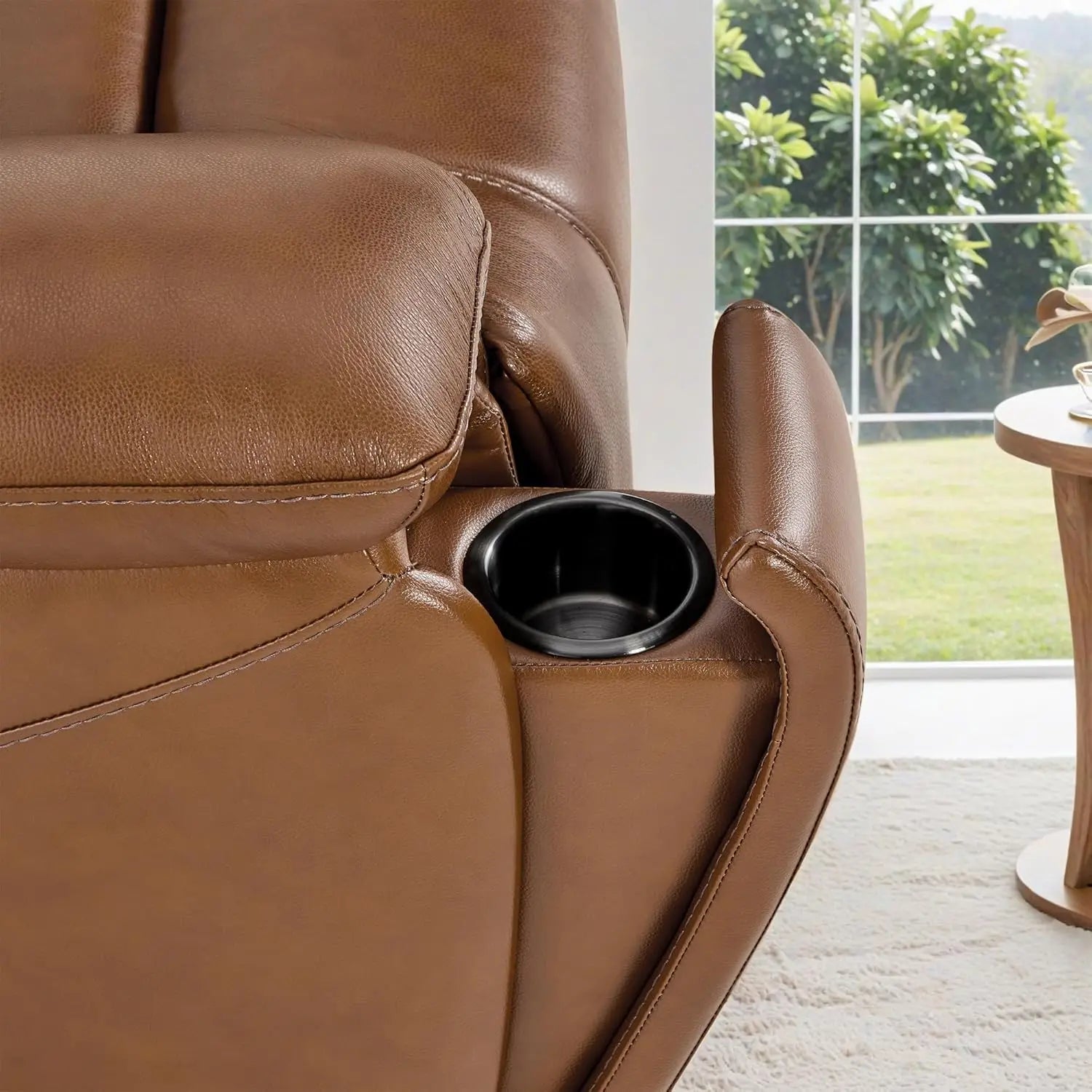 Genuine Leather Power Recliner Chair for Adults, Wall Hugger Recliner with Power Headrest
