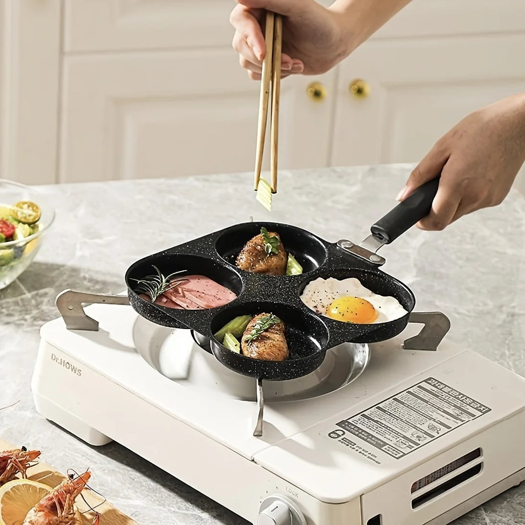 Non-stick iron omelette pan with four compartments for pancakes