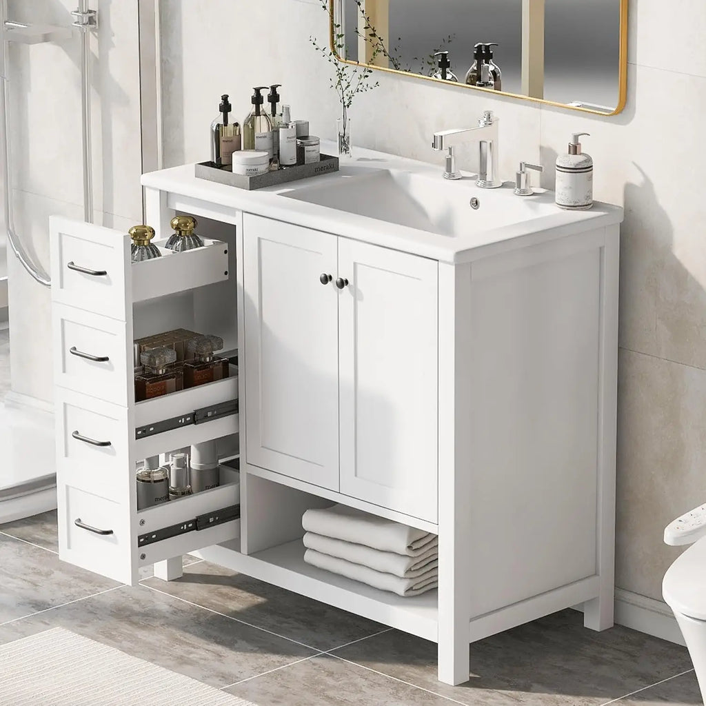 36" Modern Vanity with Ceramic Sink, Soft-Close Drawers & Door,