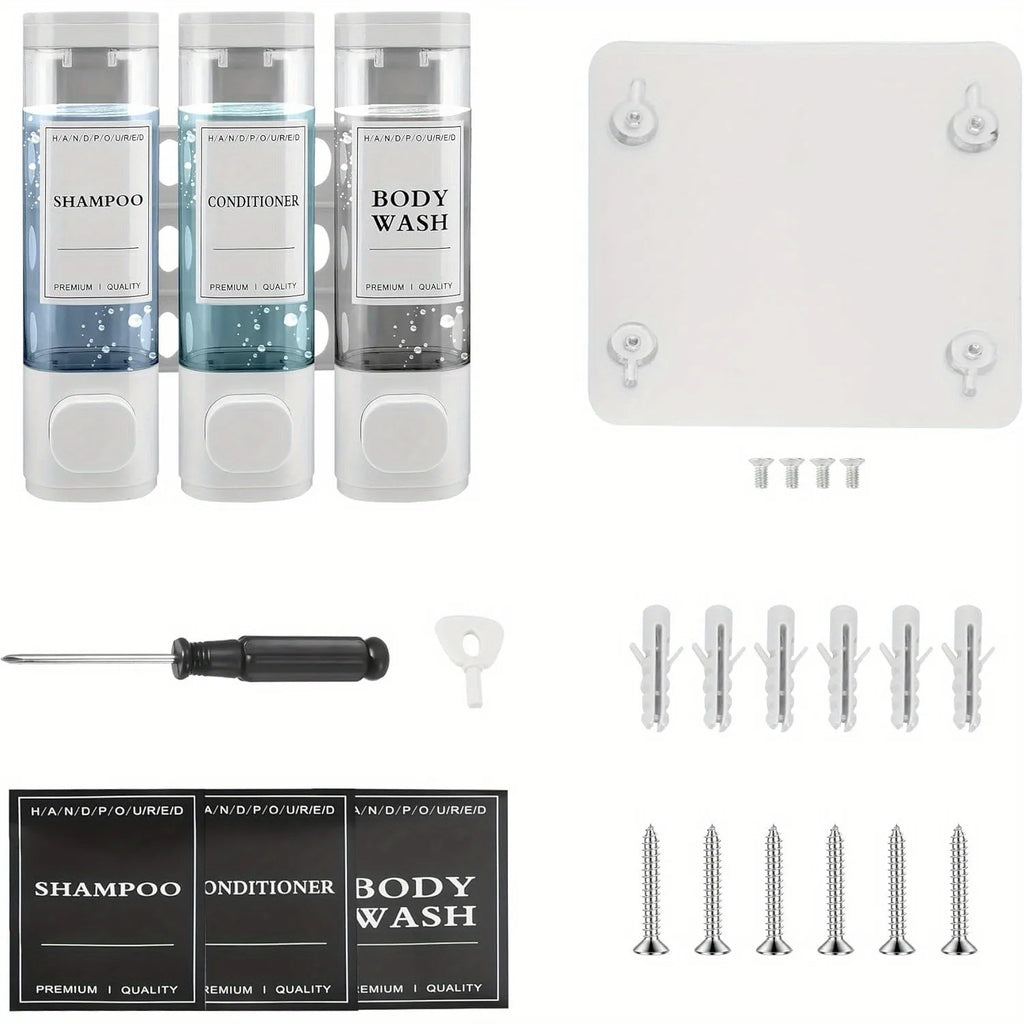 Wall-mounted Soap Dispenser, Shower Gel Dispenser, 3-in-1 Shampoo and Conditioner Dispenser