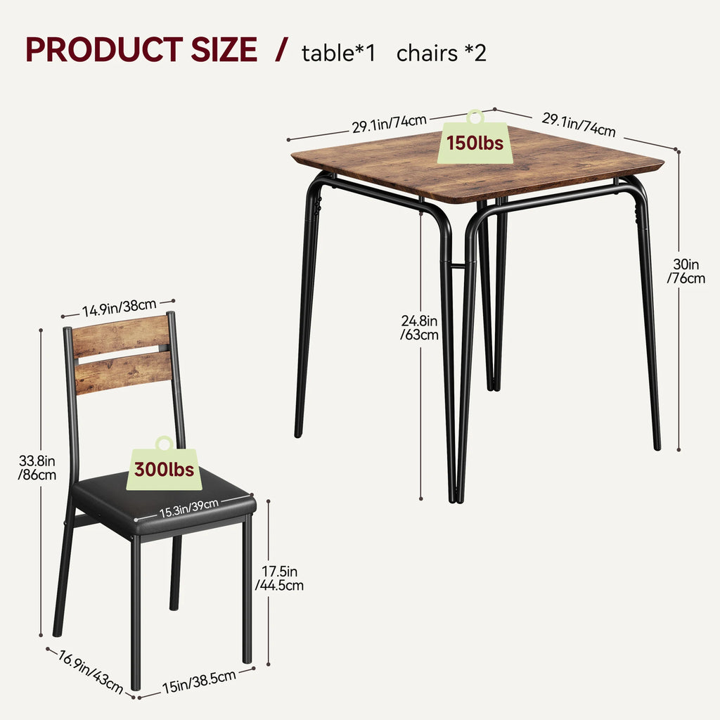 Dining Table Set for 2, Wooden Kitchen Table and 2 Upholstered Chairs,