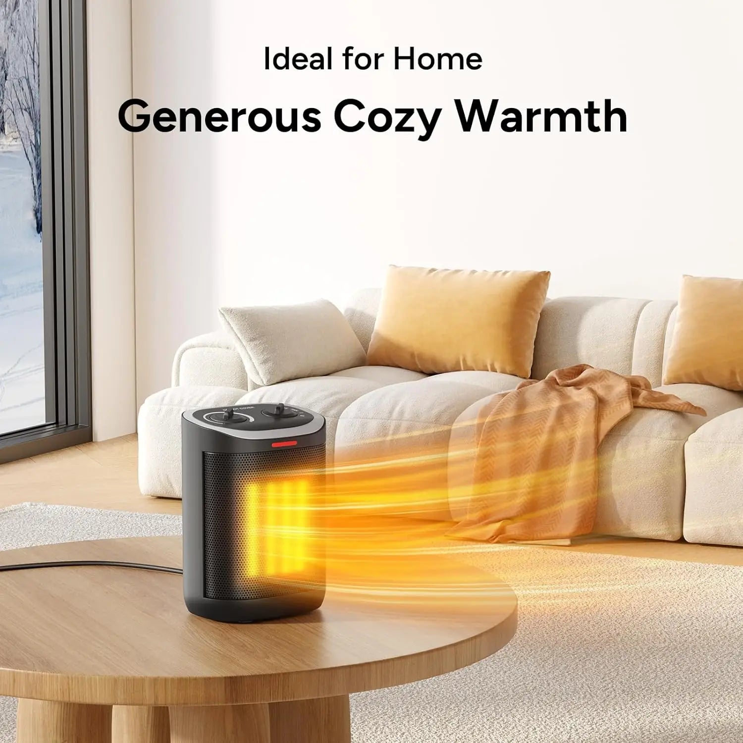 Portable 1500W Ceramic Space Heater with Thermostat, Safe Indoor Heater for Desk, Office, Home – Overheat & Tip-Over Protection