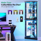 Modern 6-Tier Corner Display Cabinet with Glass Doors and LED Lighting