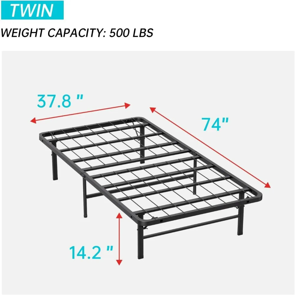 BestMassage Twin Metal Foldable Bed Frame Heavy Duty Steel Slats 6 Legs