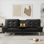 VICTONE Futon Sofa Bed Modern Faux Leather Couch Bed Convertible Folding Recliner for Living Room with 2 Cup Holders and Armrest