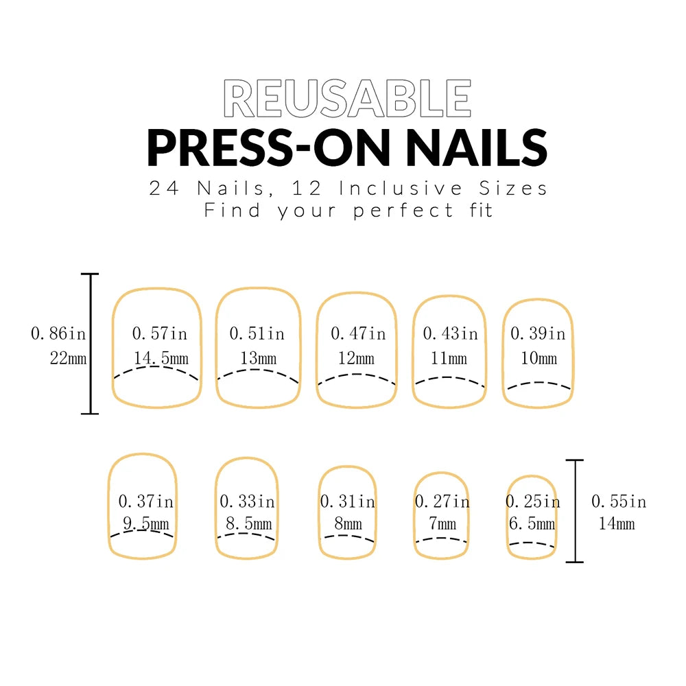24PCS Press On Nails Short Square Wine Red Full Cover Fake Nail Set