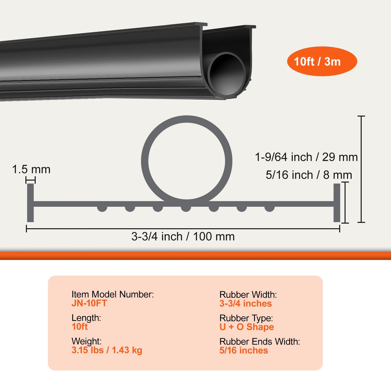 3m 4.8m 6m Garage Door Seals Bottom Rubber U Shape