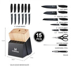 Black Knife Set 15 Pieces Kitchen Knife Set Dishwasher Safe German Stainless Steel