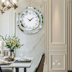 Silver,Tawny Tinted Round Mirror ,24inch Crush Diamond Large Mirrored Wall Clock