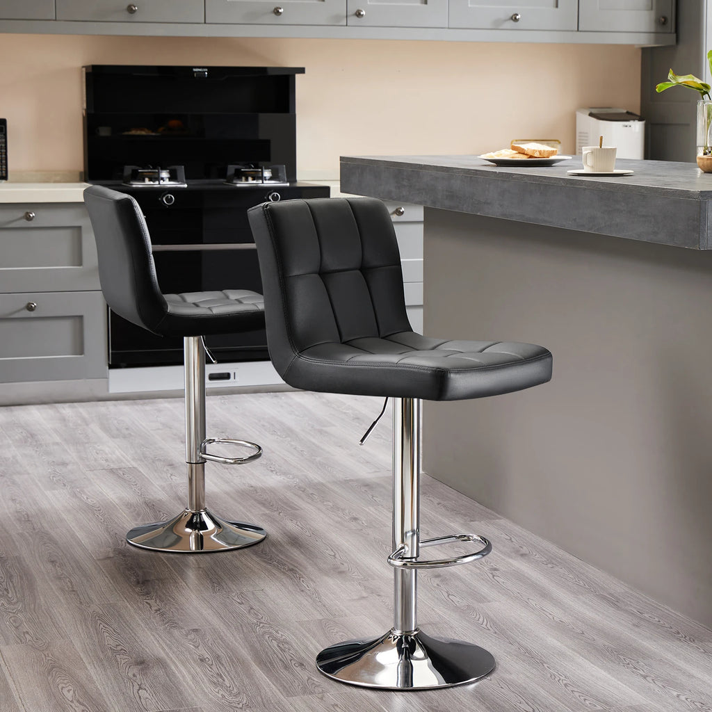 Leather Bar Stools Set of 2,Upholstered Counter Height Bar Stool