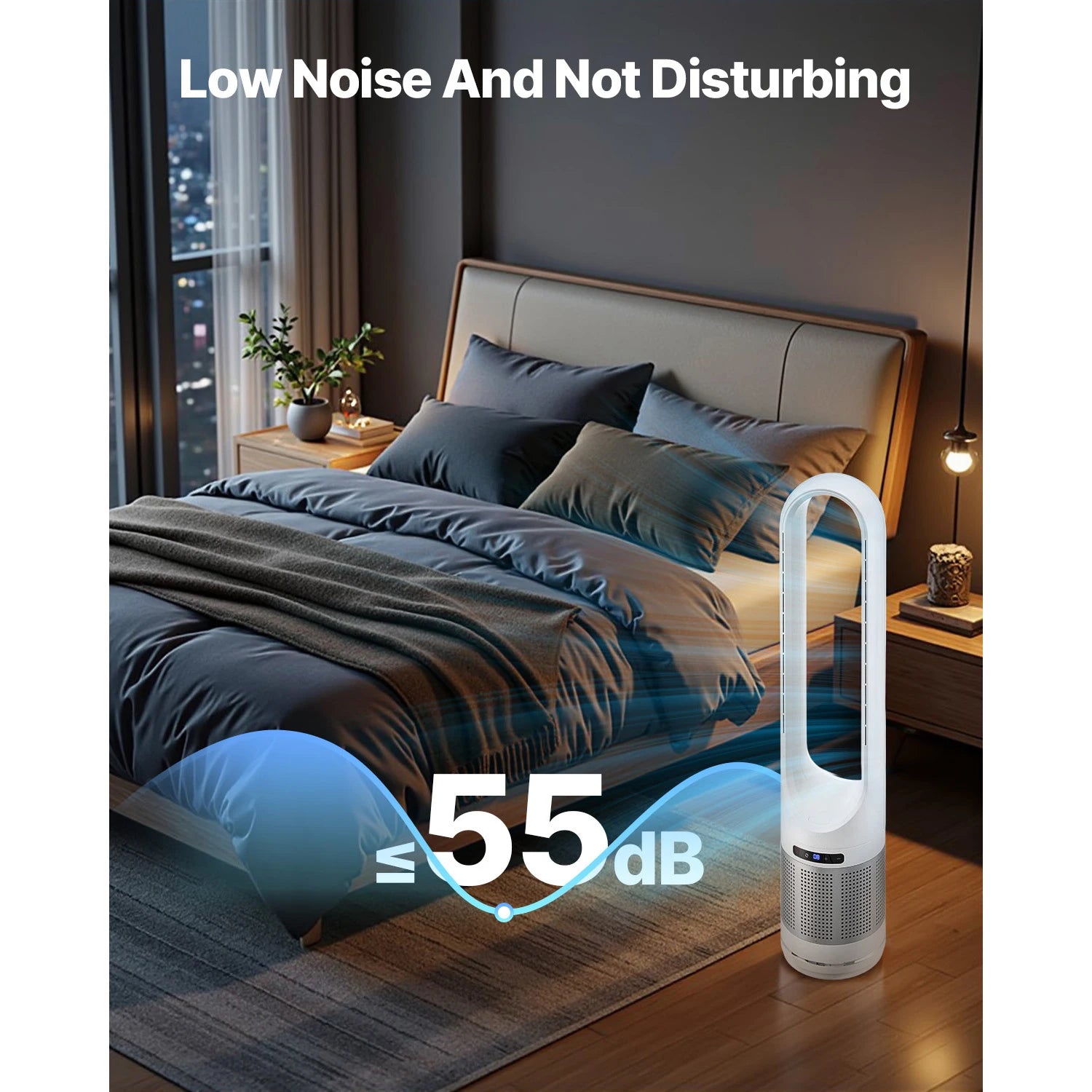 VEVOR Tower Fan Bladeless 15.4ft/s Velocity Floor Blows Cold Air 80° Oscillating 8-Speed Fans 8e Control & Air Purification Mode