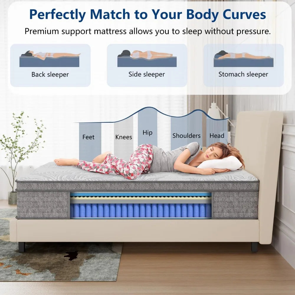 14 Inch Hybrid California Mattress in a Box, Pocket Spring and Memory Foam for Pressure Relief,