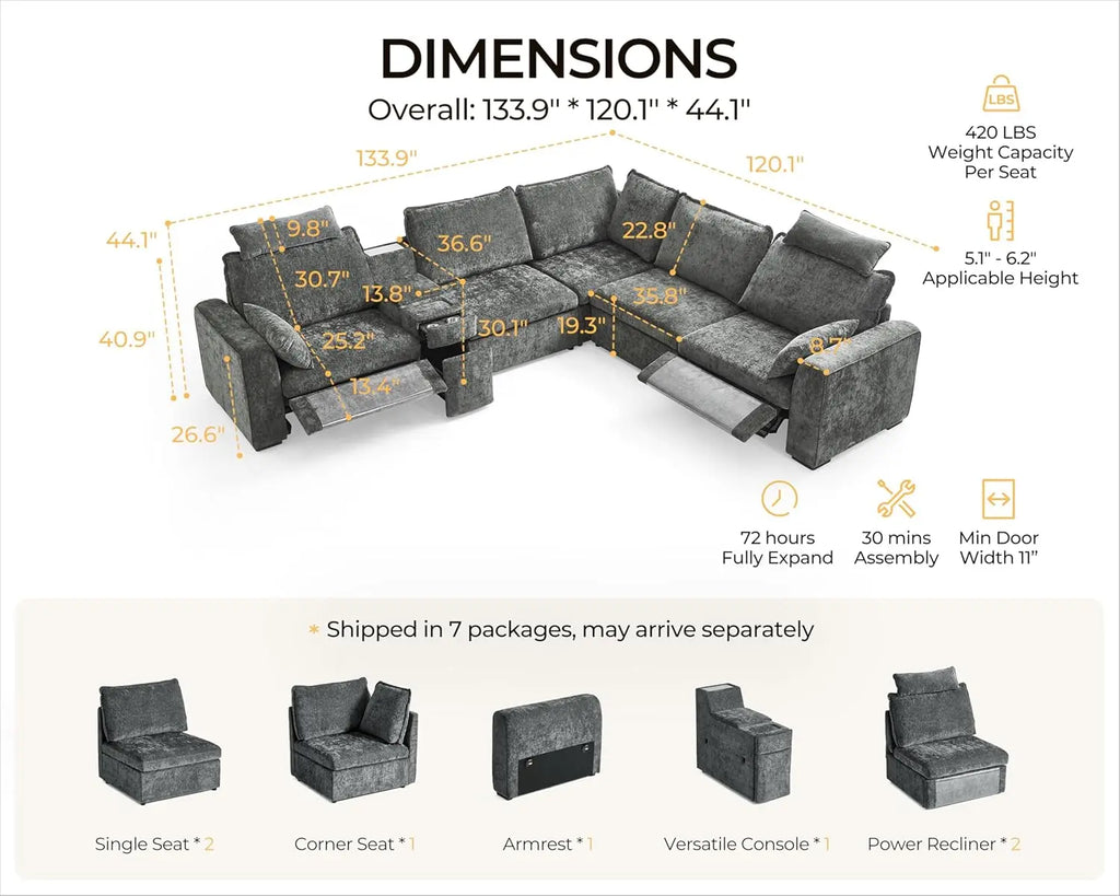 Oversized Modular Sectional Sofa with Double Power Recliner