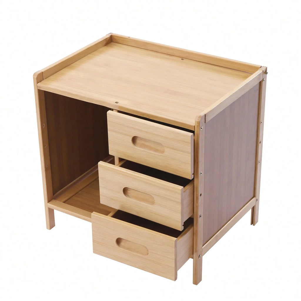 Natural Bamboo End Side Organizer with 3 Drawers and 1 Open Compartment