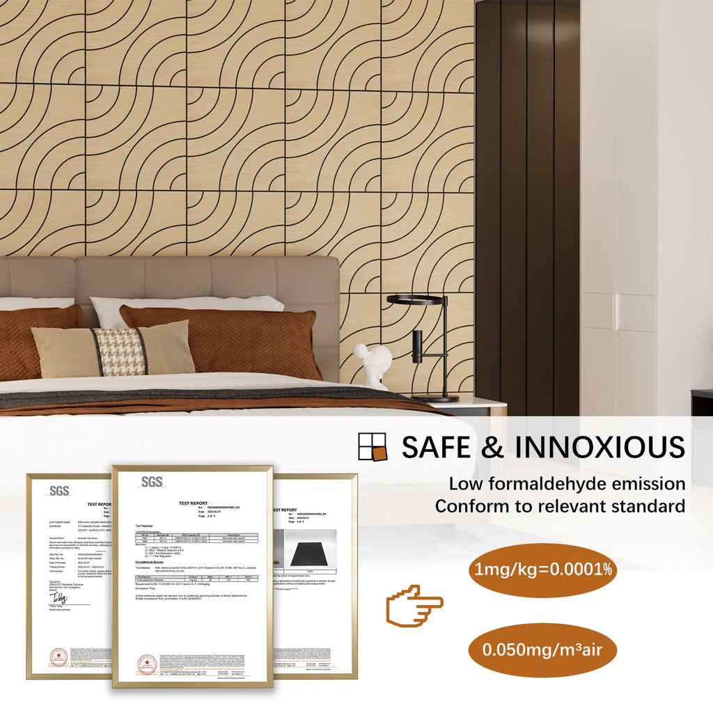 Acoustic Sound Absorbing 3D Wood Slat Self-Adhesive Peel and Stick Wall Panels Set of 4 for Interior Noise Reduction