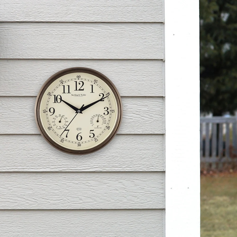 8.75 Inch Antique Bronze Indoor Outdoor Wall Clock with Thermometer Hygrometer