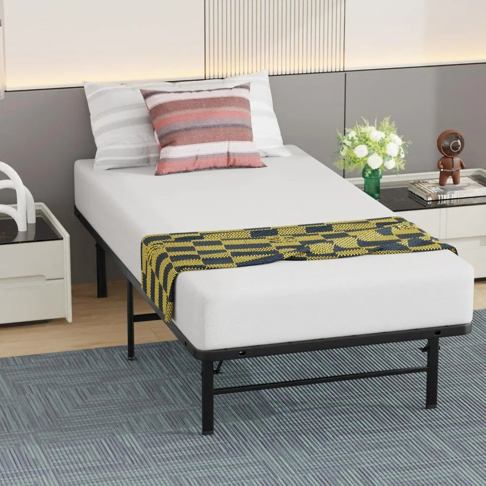 BestMassage Twin Metal Foldable Bed Frame Heavy Duty Steel Slats 6 Legs