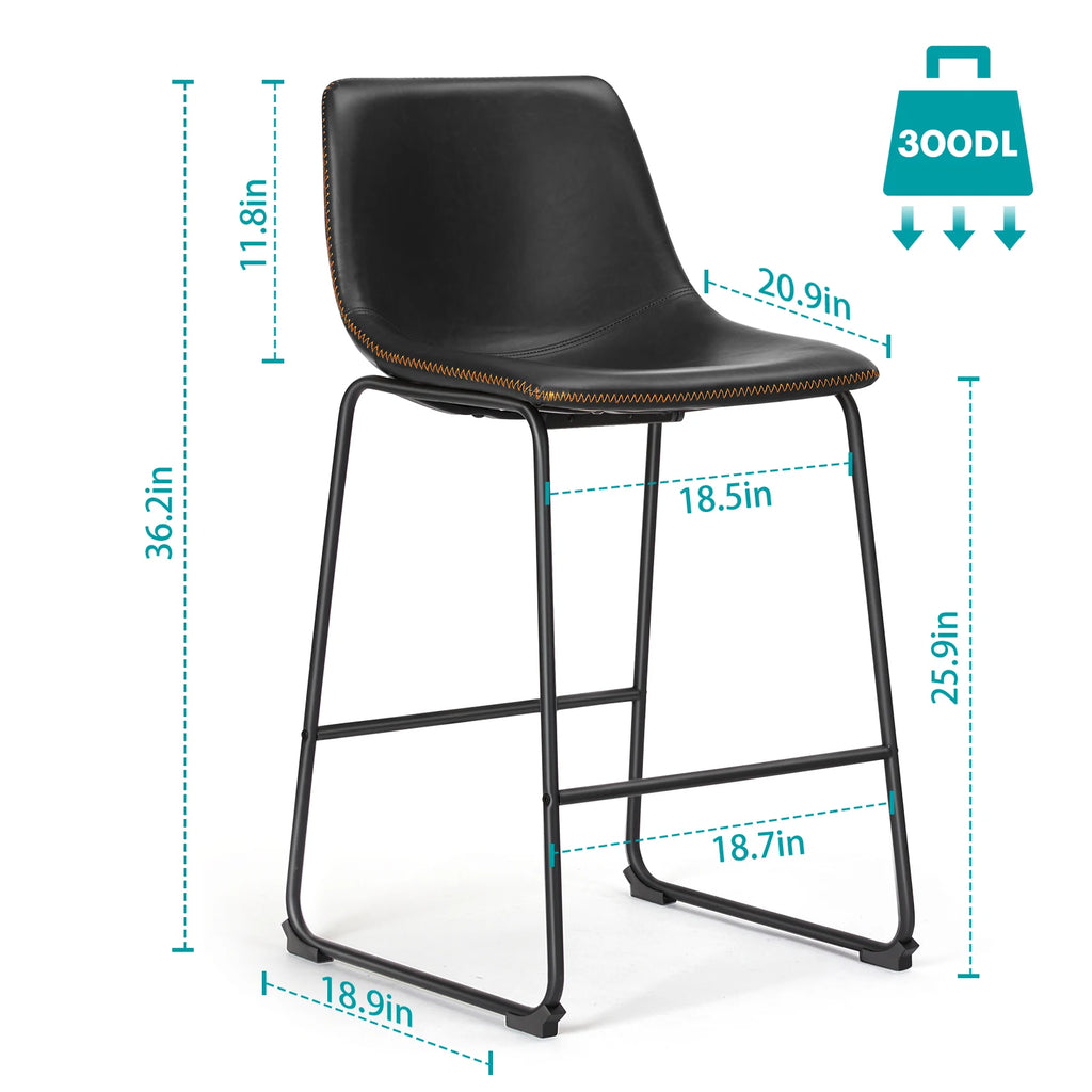 Set of 2 High Barstools with Back and Metal Leg Bar Chairs for Kitchen Island