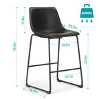 Set of 2 High Barstools with Back and Metal Leg Bar Chairs for Kitchen Island