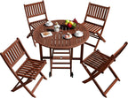 Stylish 5 Piece Patio Dining Set Outdoor Acacia Wood Furniture All-Weather Folding Round Table and Chairs for Backyard, Balcony,
