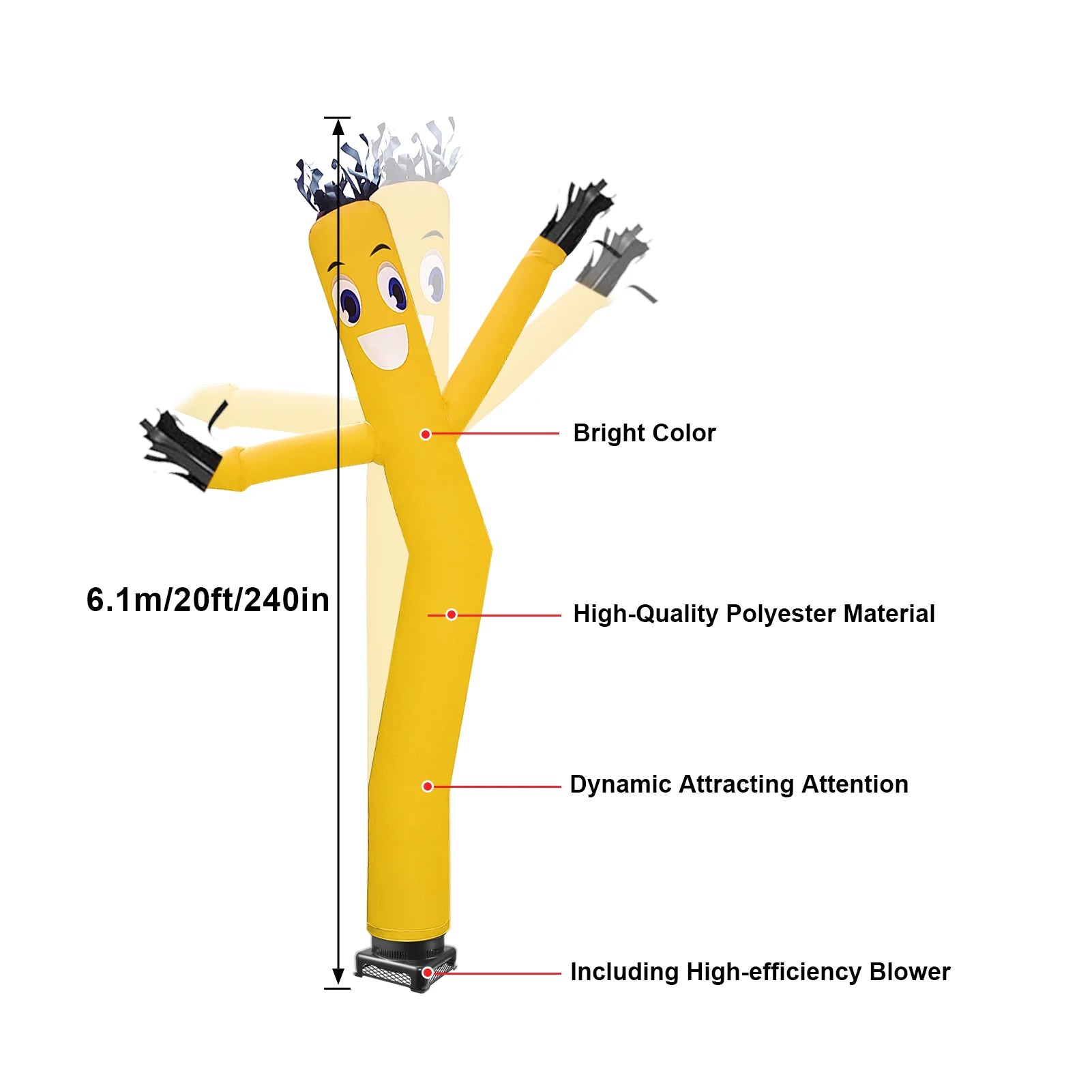 Inflatable Tube Man with Blower, 20ft Cute Dancing Blow up Tube Guy, Inflatable Tube Man with Blower