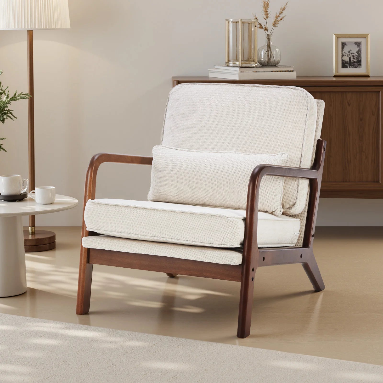 Mid Century Modern Chair Solid Wooden Frame Accent Chair with Arms