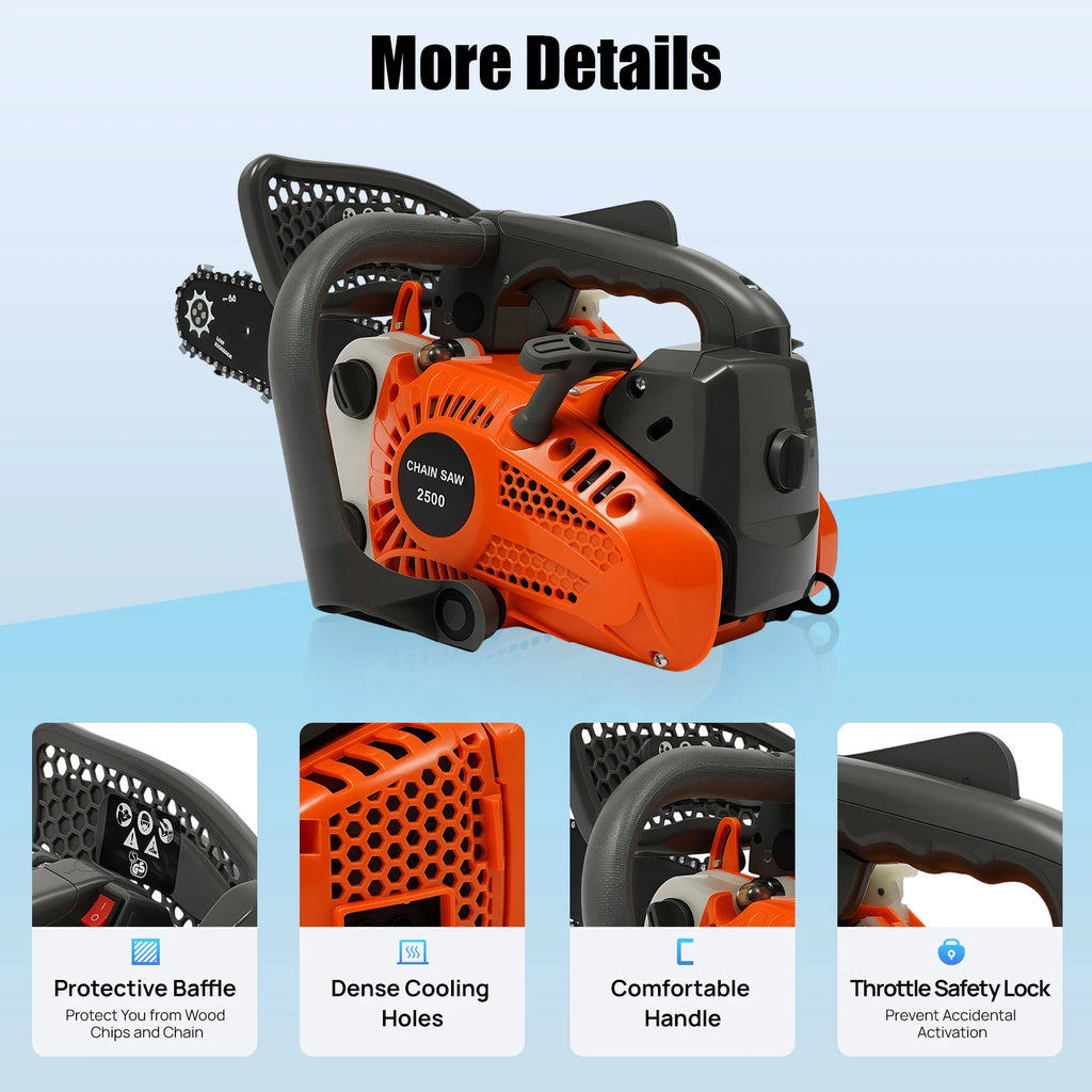 25.4cc Top Handle Chainsaw, 2-Stroke Engine