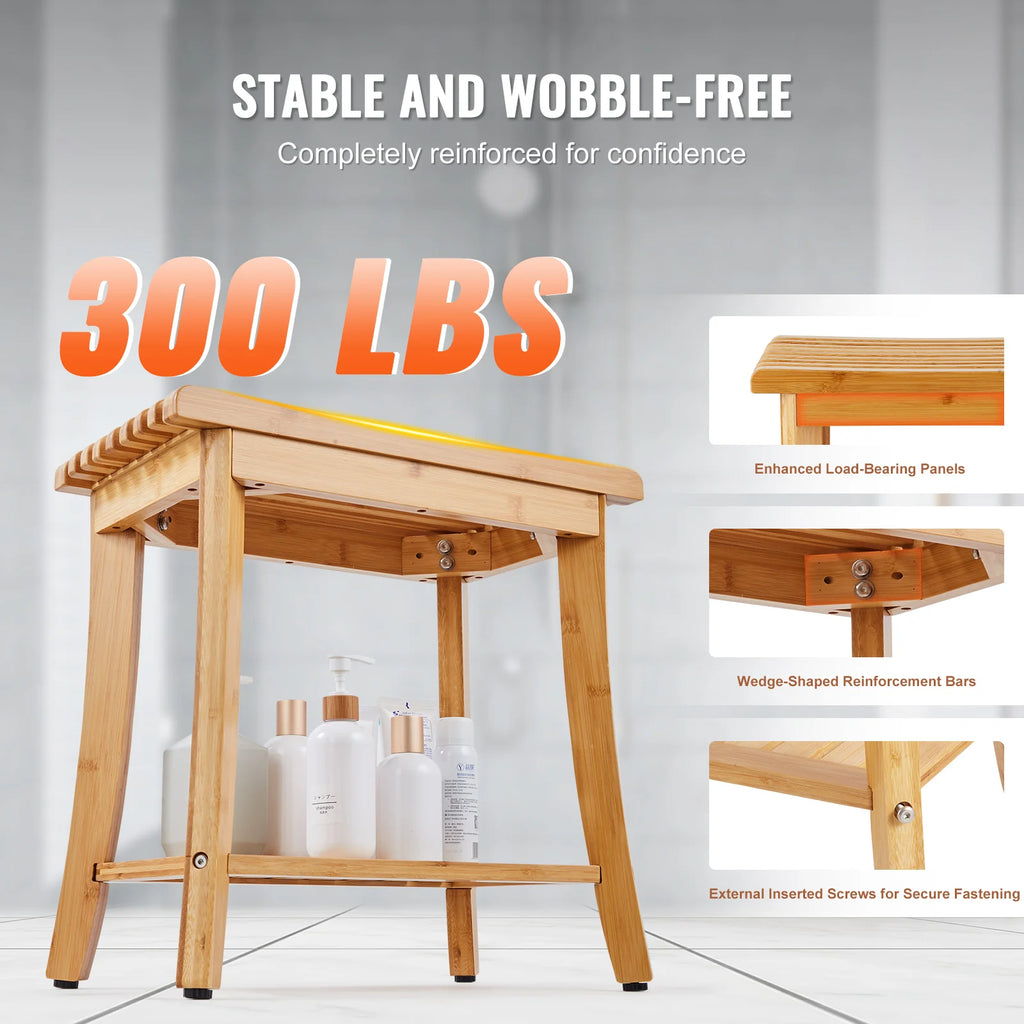 Bamboo Shower Bench 19.1x11.3x18.3 in Waterproof