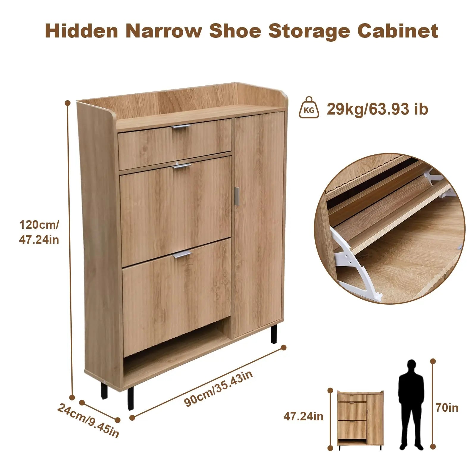 Freestanding Narrow Entryway Shoe Organizer With Adjustable Shelves,
