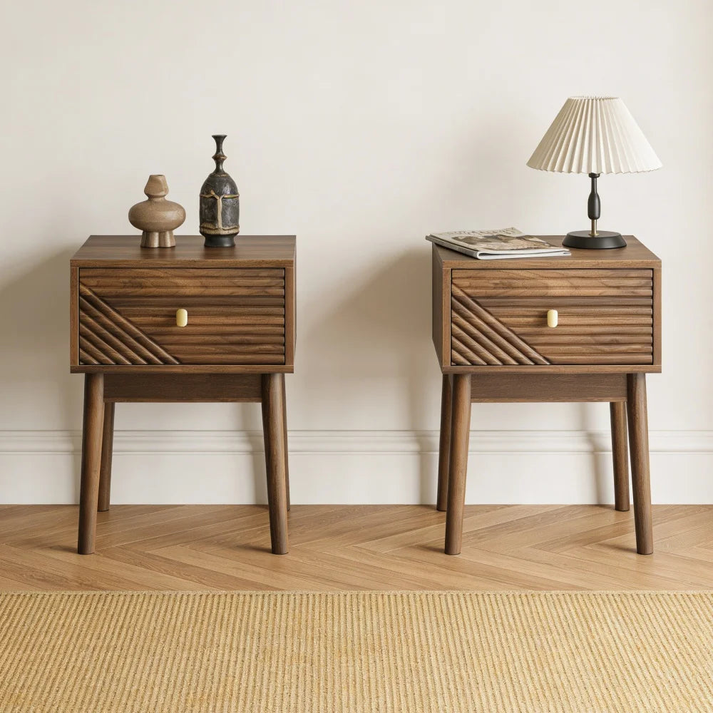 Medieval modern style walnut bed cabinet, two-piece set