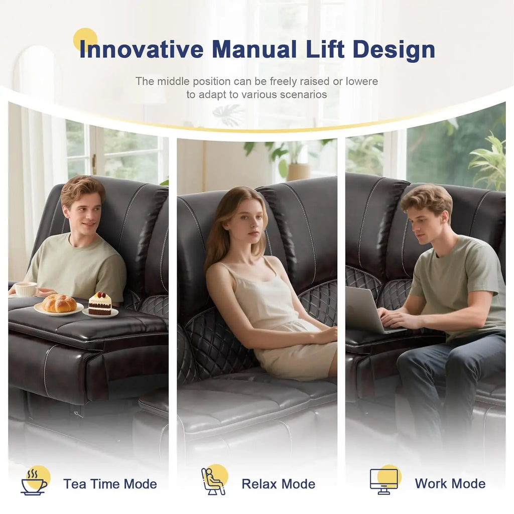 3 Seat Recliner Sofa with Console, Armrest, PU Leather, Cup Holders, USB Ports,