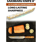 Sakimaru Knife 8" Handmade Copper Damascus Steel Carving Knives