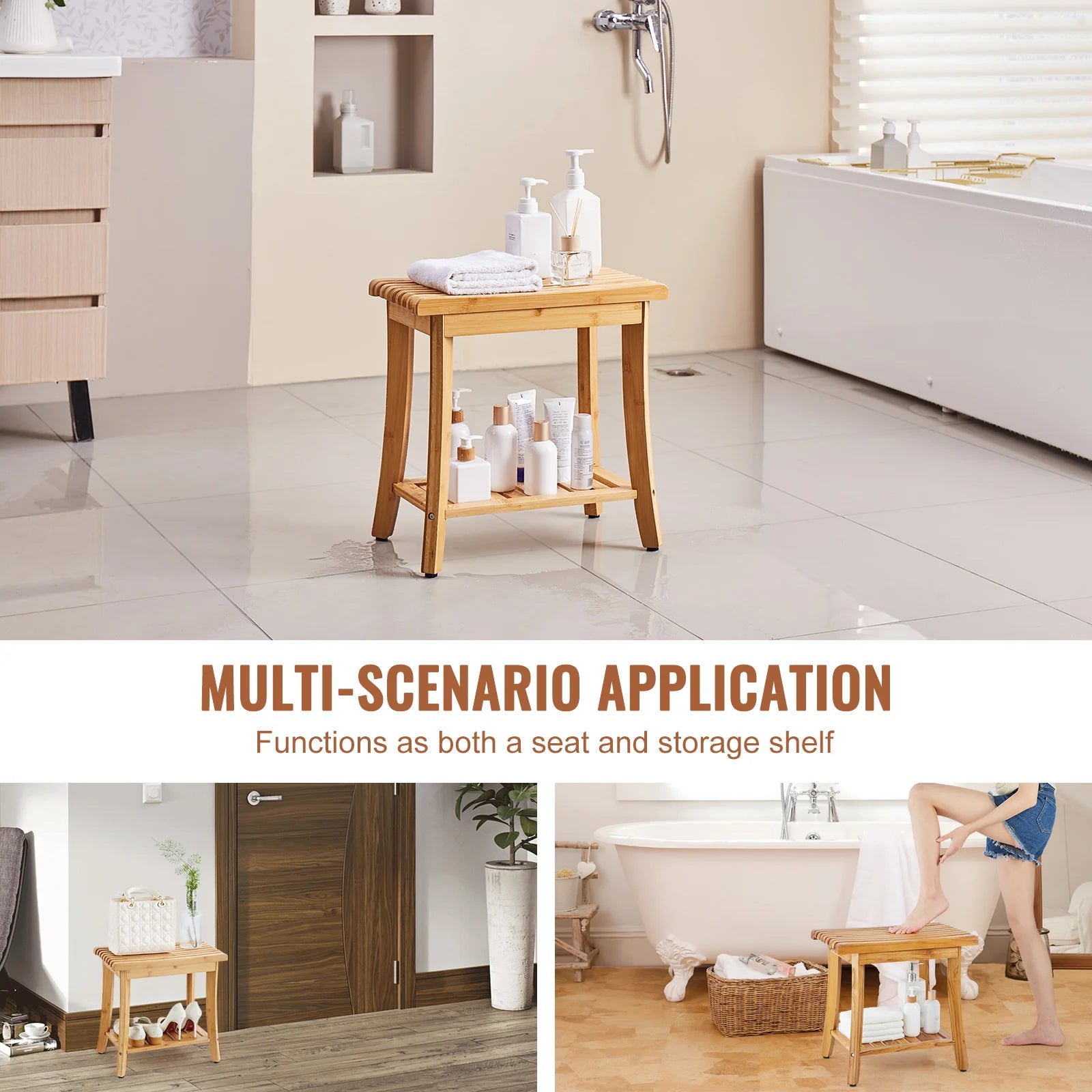 Bamboo Shower Bench 19.1x11.3x18.3 in Waterproof