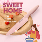 14 Pieces Pink Kitchen Knife Color Block Set, Titanium Coated Carbon Steel