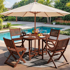 Stylish 5 Piece Patio Dining Set Outdoor Acacia Wood Furniture All-Weather Folding Round Table and Chairs for Backyard, Balcony,