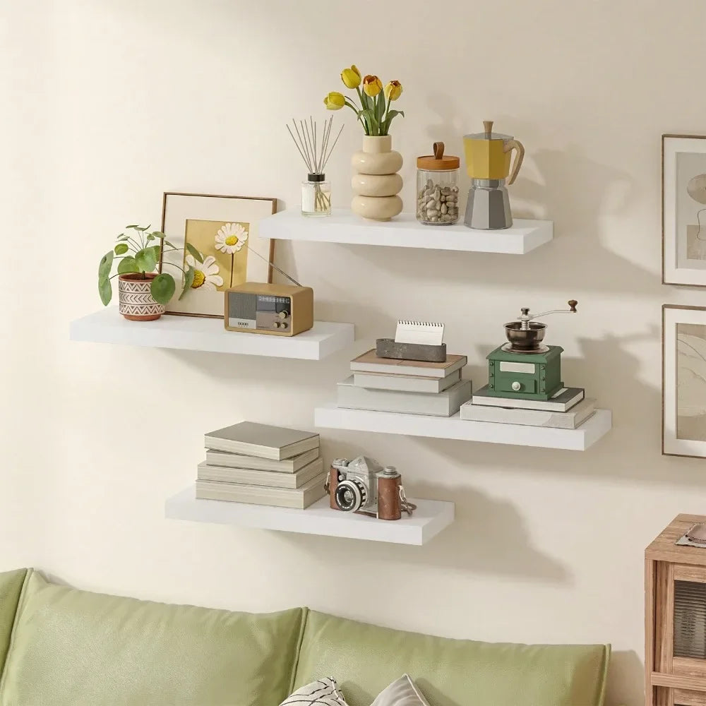 4/8pcs Floating Shelves Bathroom Storage 15.8 Inch Rustic Wood Wall Mounted Decor