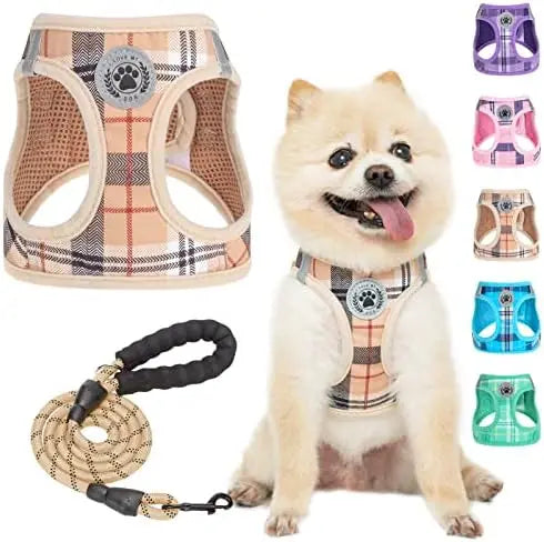 Safe Harness for Small Dogs & Cats – Reflective Plaid Set