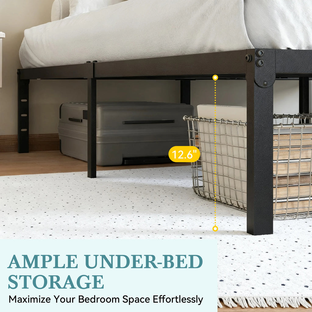 14"  Twin/Full/Quen/King Metal Platform Bed Frame with Storage Space, No Box Spring Needed,