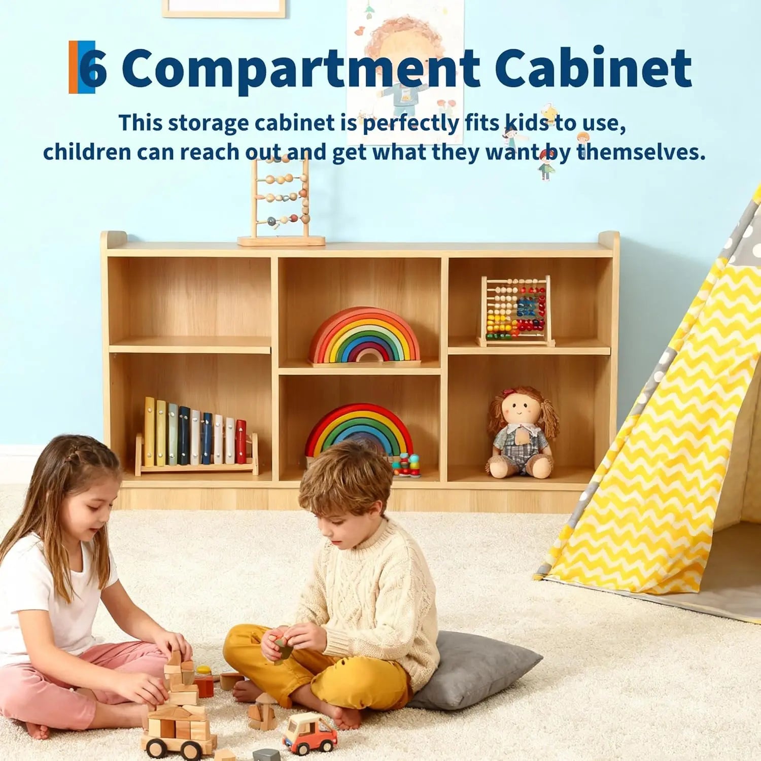 6-Shelf Montessori Toy Organizer with Adjustable Divider