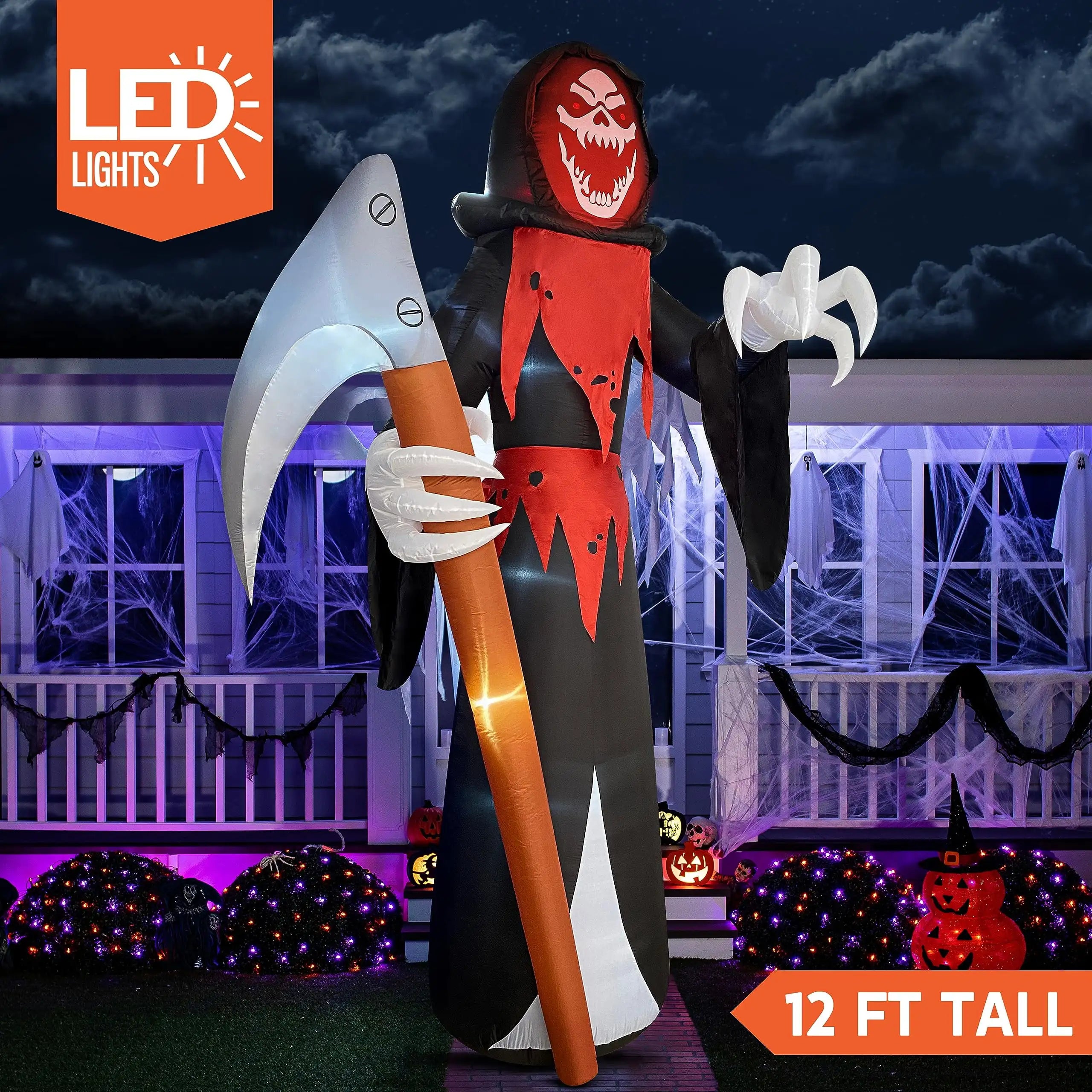 12 FT Halloween Giant Grim Reaper with Built-in LEDs