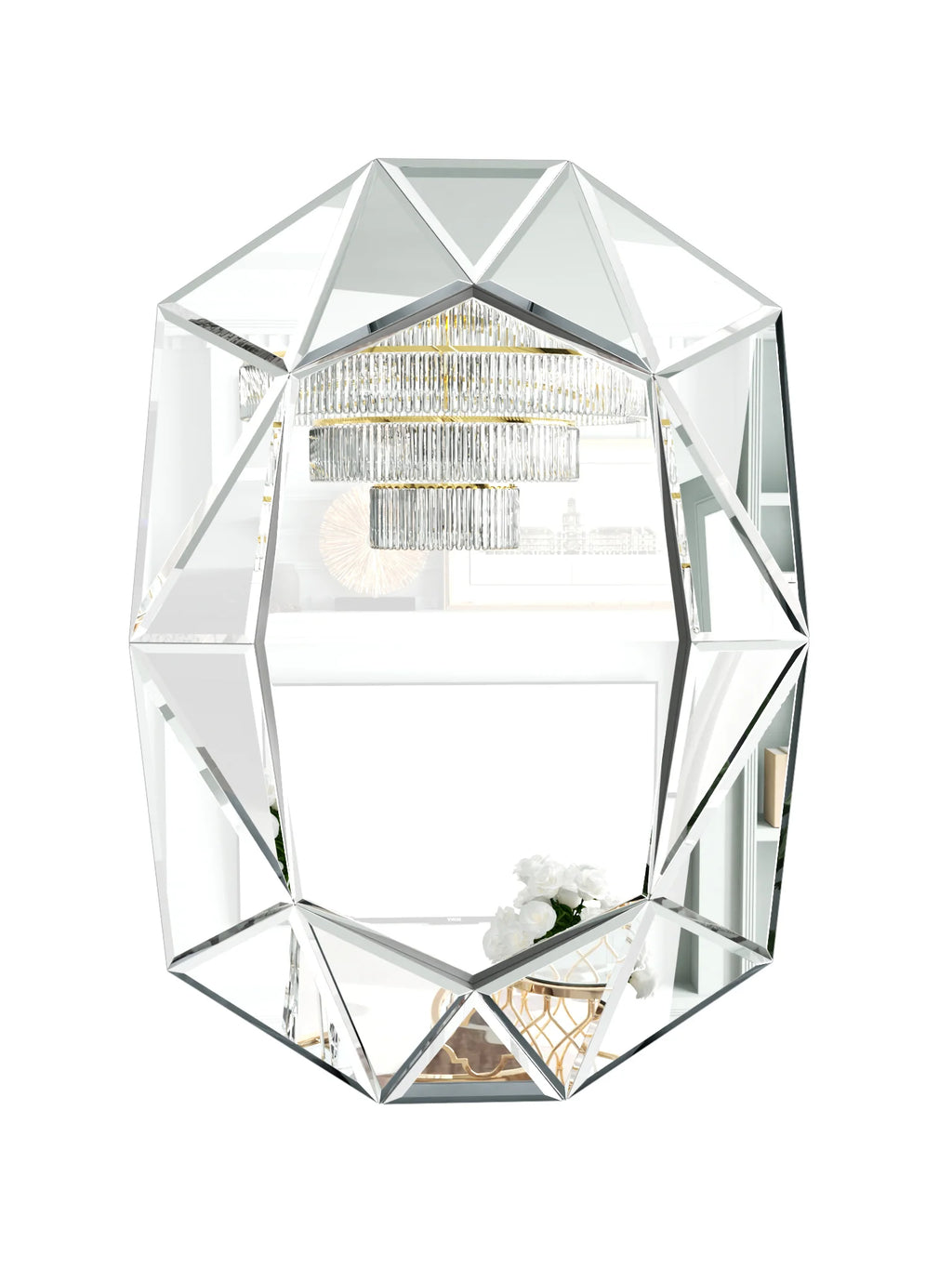 Stylish Irregular Silver Glass Wall Mirror with Beveled Diamond Edge Accents