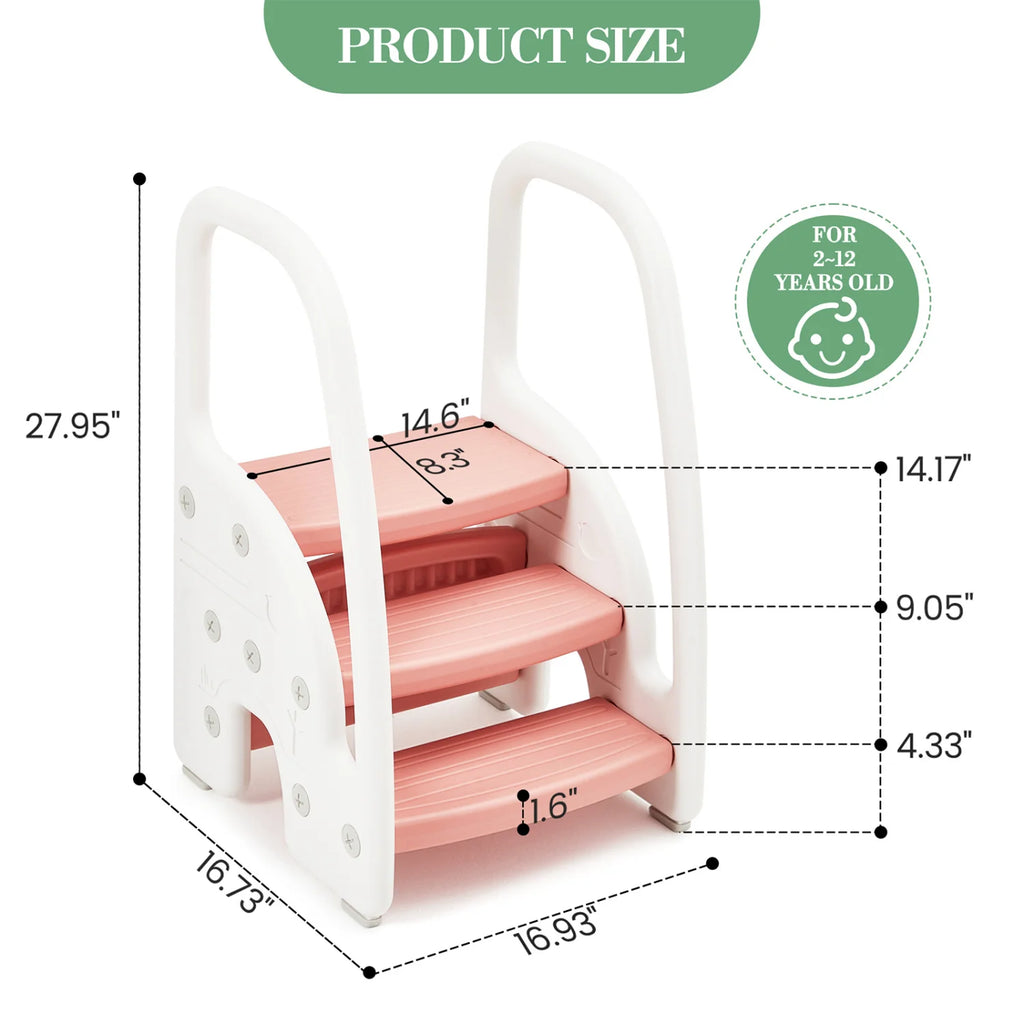 Adjustable 3-Step Toddler Step Stool with Handrails–Non-Slip Pedals