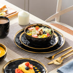 Porcelain Dinnerware Set with Gold Trim Dessert Plate,Dinner Plate,Cup,Bowl