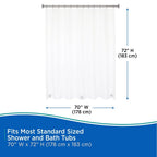 Medium Weight PEVA Shower Curtain 70 x 72 Inch Waterproof Eco-Friendly Odorless Liner with Beaded Roller Rings Standard Size