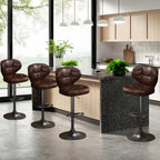 Bar Stools Set of 4, Adjustable Swivel Counter Height Chairs with Backrest and Footrest, Faux Leather Bar Chairs for Kitchen
