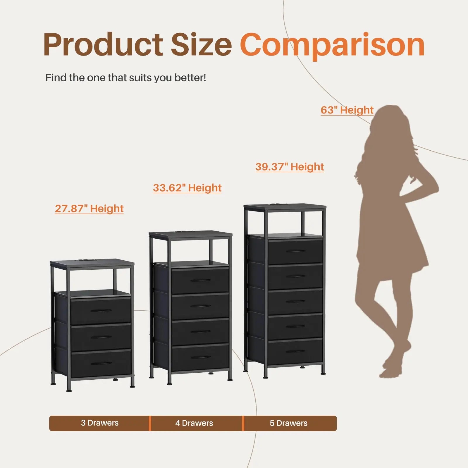 5 Fabric Drawers Dresser For Bedroom
