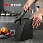 15 Pieces Carbon Steel Kitchen Knife Block Set, Built-in Knife Sharpener, Non-Slip