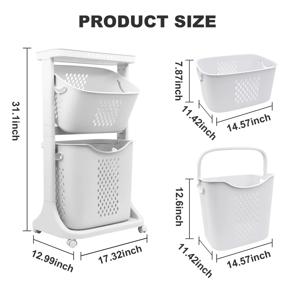 2/4 Tier Laundry Basket Rolling Cart Removable Storage Buckets